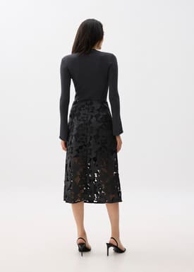 Vegan Leather Lace A-line Midaxi Skirt