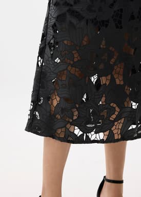 Vegan Leather Lace A-line Midaxi Skirt