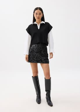 Vegan Leather Lace A-line Mini Skirt