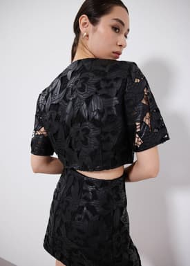 Vegan Leather Lace A-line Mini Skirt