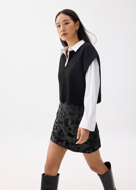 Vegan Leather Lace A-line Mini Skirt