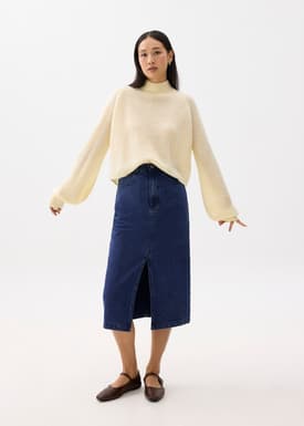 Striped Denim Column Midaxi Skirt