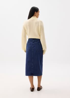Striped Denim Column Midaxi Skirt