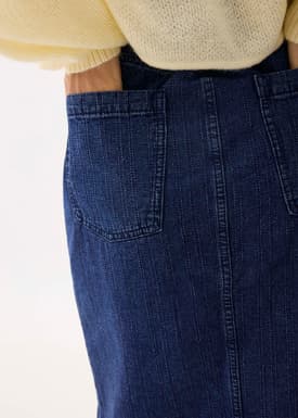 Striped Denim Column Midaxi Skirt