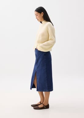 Striped Denim Column Midaxi Skirt