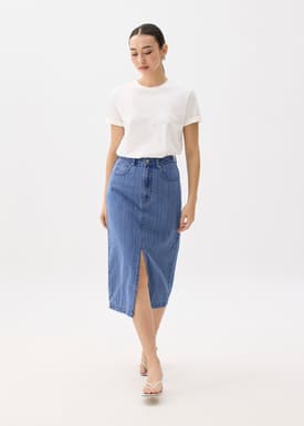 Striped Denim Column Midaxi Skirt