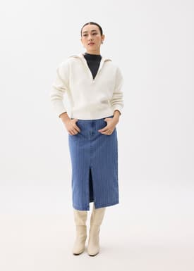Striped Denim Column Midaxi Skirt