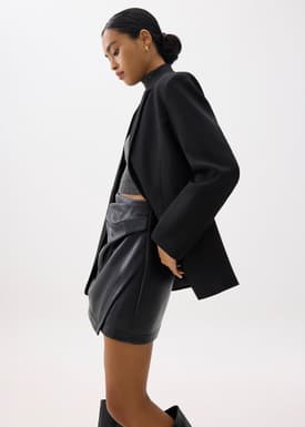 High Waist Vegan Leather A-line Mini Skirt