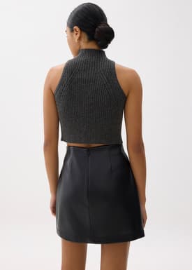 High Waist Vegan Leather A-line Mini Skirt
