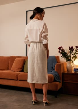 High Waist Tweed Column Midi Skirt