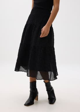 High Waist Crinkled Tiered Flare Midi Skirt