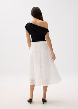 High Waist Crinkled Tiered Flare Midi Skirt