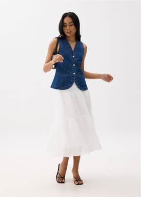High Waist Crinkled Tiered Flare Midi Skirt