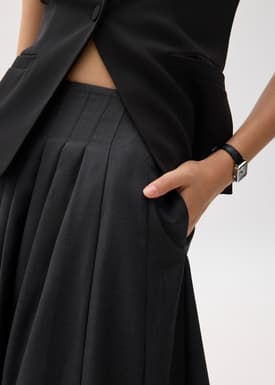 High Waist Pleated Flare Midi Skirt