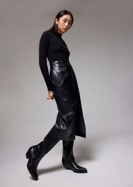 High Waist Vegan Leather Pencil Skirt