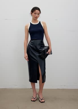 High Waist Vegan Leather Pencil Skirt