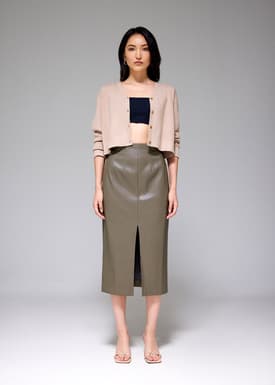 High Waist Vegan Leather Pencil Skirt