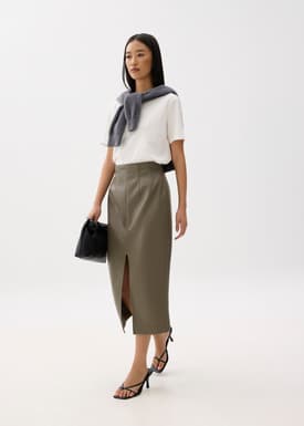 High Waist Vegan Leather Pencil Skirt