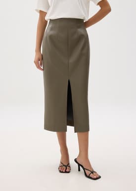 High Waist Vegan Leather Pencil Skirt