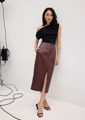 High Waist Vegan Leather Pencil Skirt