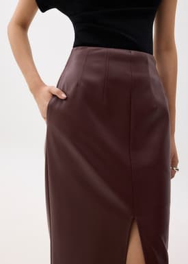 High Waist Vegan Leather Pencil Skirt