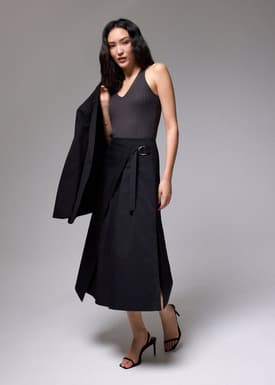 Tie Front Wrap Midi Skirt