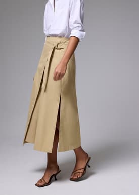 Tie Front Wrap Midi Skirt