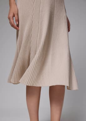 Elastic Ribbed Knit Flare Midi Skirt