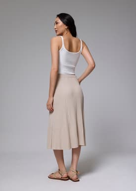 Elastic Ribbed Knit Flare Midi Skirt