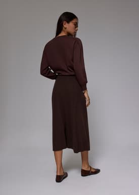 Elastic Ribbed Knit Flare Midi Skirt
