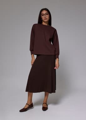 Elastic Ribbed Knit Flare Midi Skirt
