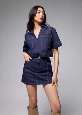 Denim High Waist A-line Mini Skirt