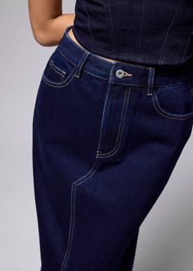 Denim Mid Waist A-line Maxi Skirt