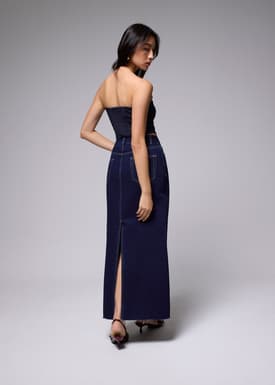 Denim Mid Waist A-line Maxi Skirt