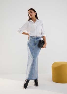 Denim Mid Waist A-line Maxi Skirt