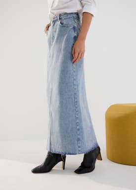 Denim Mid Waist A-line Maxi Skirt