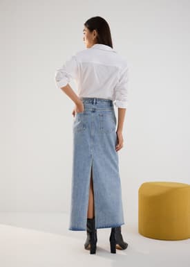 Denim Mid Waist A-line Maxi Skirt