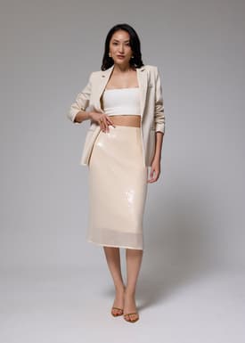 Sequin High Waist Column Midi Skirt