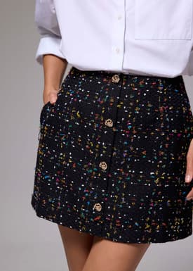 Tweed High Waist A-line Mini Skirt