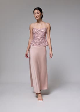 High Waist Satin Bias Cut Maxi Skirt