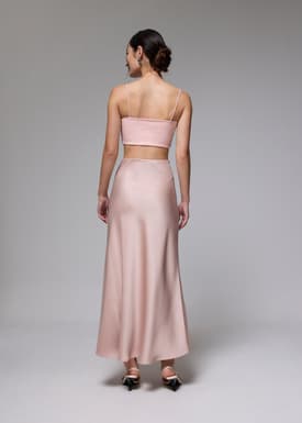 High Waist Satin Bias Cut Maxi Skirt