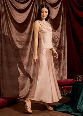 High Waist Satin Bias Cut Maxi Skirt