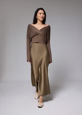 High Waist Satin Bias Cut Maxi Skirt