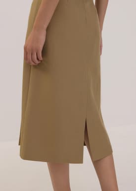 Pleated High Waist Column Midi Skirt