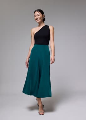 Elastic High Waist Asymmetric Panel Midaxi Skirt