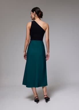 Elastic High Waist Asymmetric Panel Midaxi Skirt