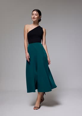 Elastic High Waist Asymmetric Panel Midaxi Skirt