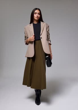 Elastic High Waist Asymmetric Panel Midaxi Skirt