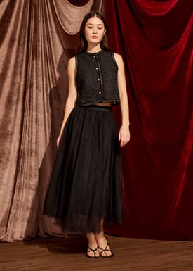Tulle High Waist Flare Midaxi Skirt