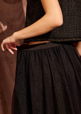 Tulle High Waist Flare Midaxi Skirt